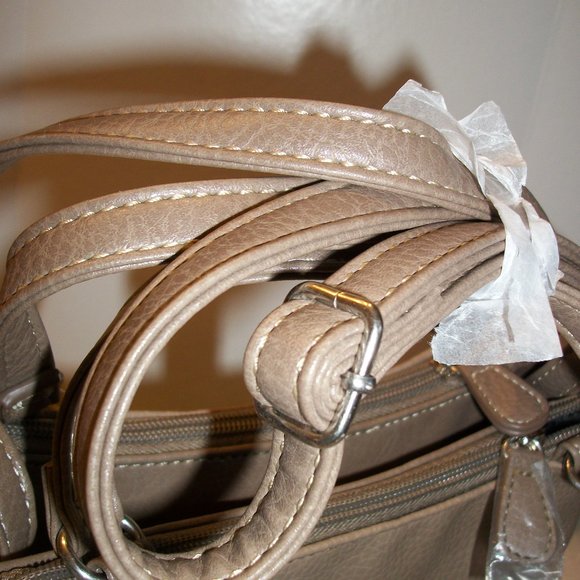 KOLTOV "Sarah" Taupe Faux Leather Satchel NWT 9.5"L x 7"H x 3"D Crossbody Strap - Picture 13 of 14